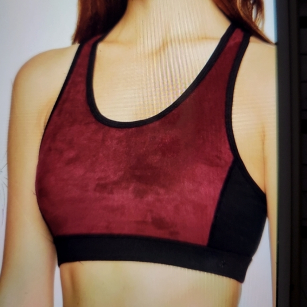 Splendid Burgundy Black Athletic Performance Racerback Sports Bra Size M